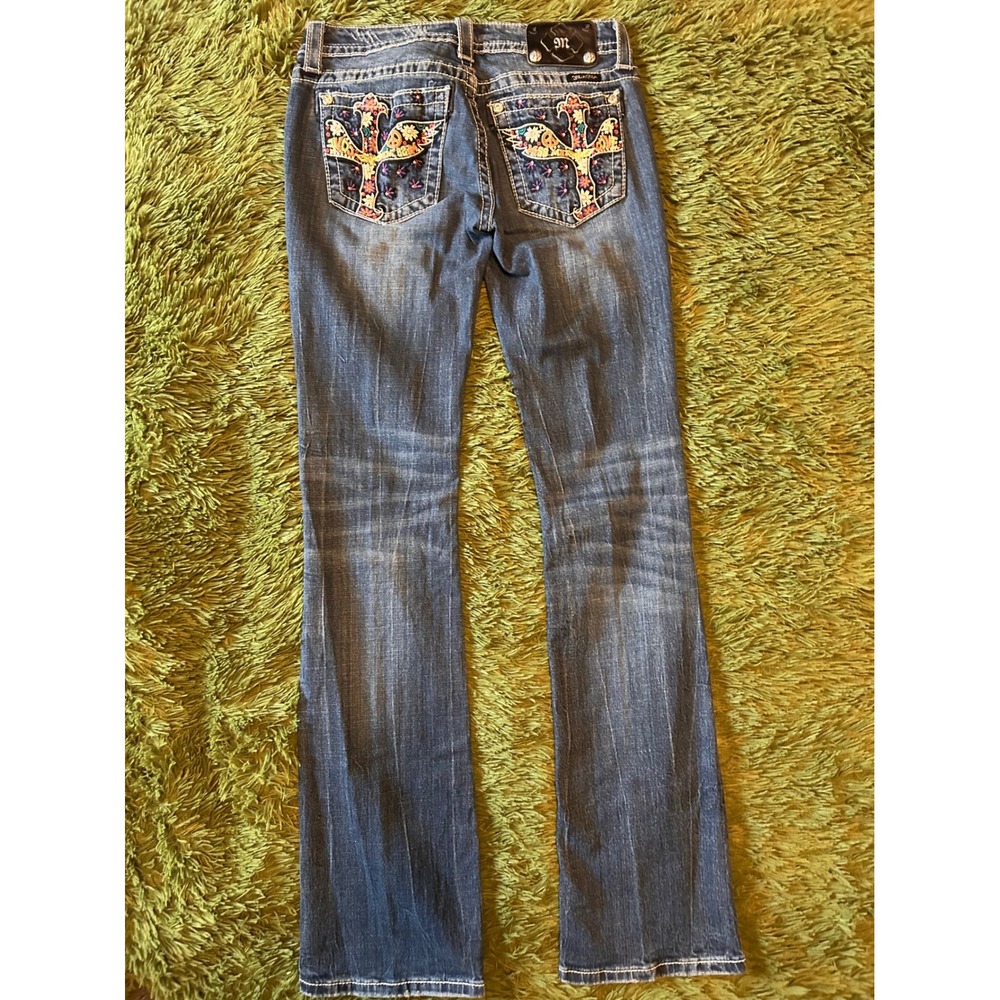Miss Me Bootcut Jeans JP5727B5 Dark Wash Embroidered Peace Love 28 x 33 READ - Picture 2 of 10